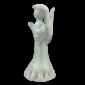 White Handblown Glass Angel Figurine Heavy Paperweight Blown Guardian Wing Crude